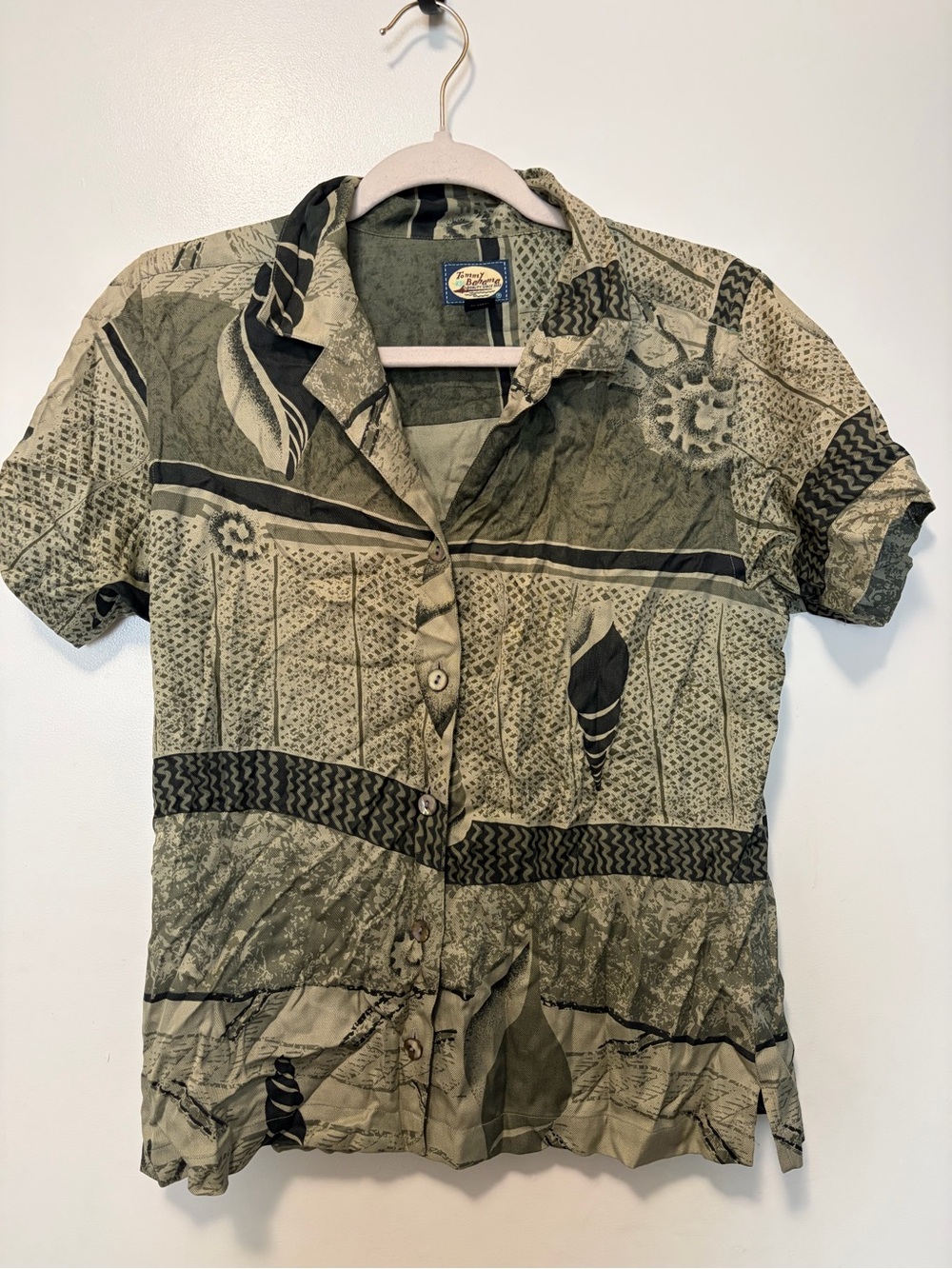 Tommy Bahama Silk Button-Down Shirt in Olive Green Print